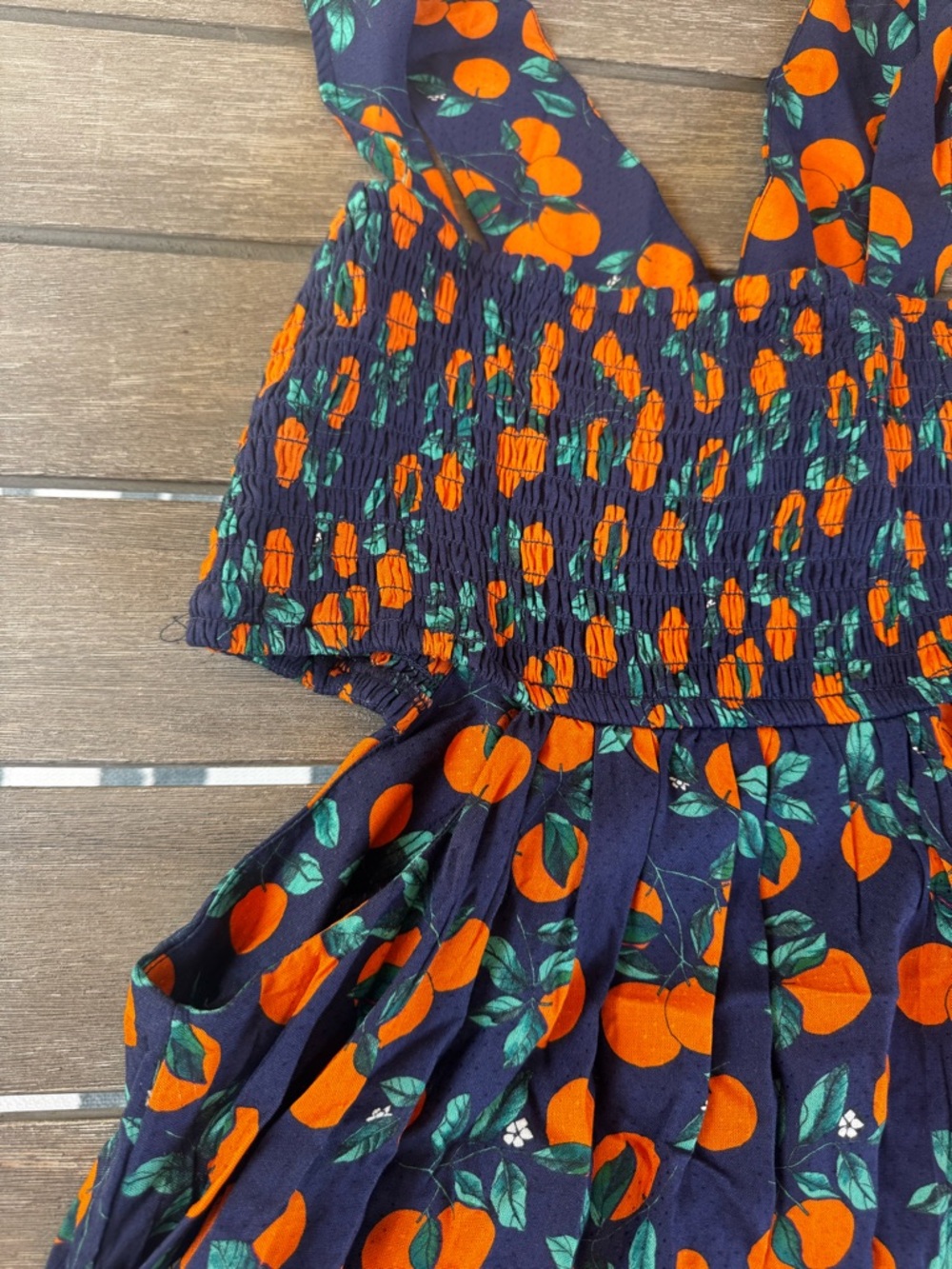 Anthropologie Navy and Orange Fruit-Print Mini Dress - Picture 2 of 4